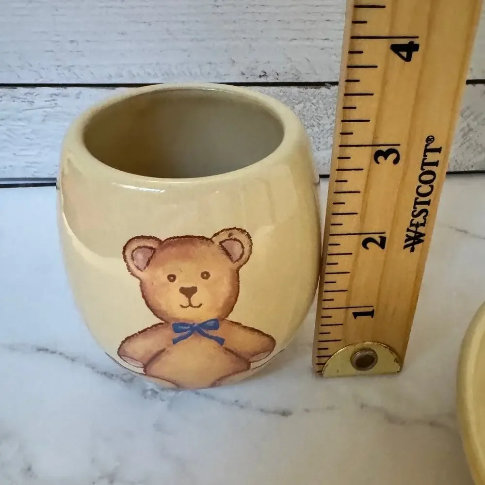 Vtg Saturday Knight Ltd Teddy Bear Bathroom Set Ceramic Soap Dish Tumbler Cup